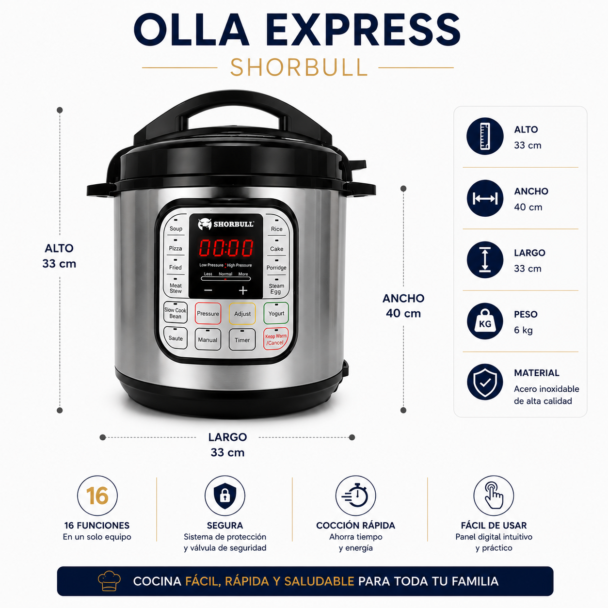 Olla Electrica Shorbull 6l 16 Funciones